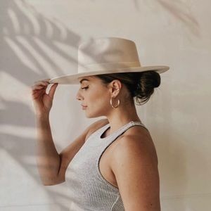 Urban Outfitters Ivory Flat Brim Fedora Hat